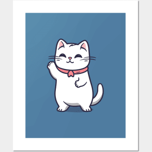 Adorable Cat Waving Posters and Art